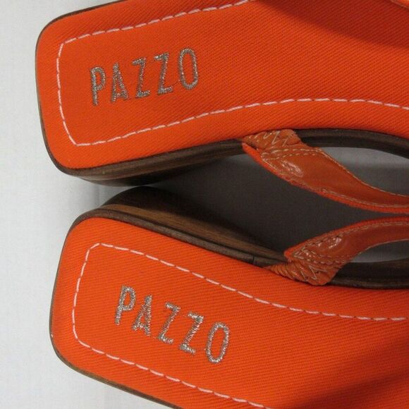 PAZZO Chunky Wood Platform Y2K Slide Sandals Sz 7 Orange Fabric Shoes VINTAGE 90 - Picture 6 of 14